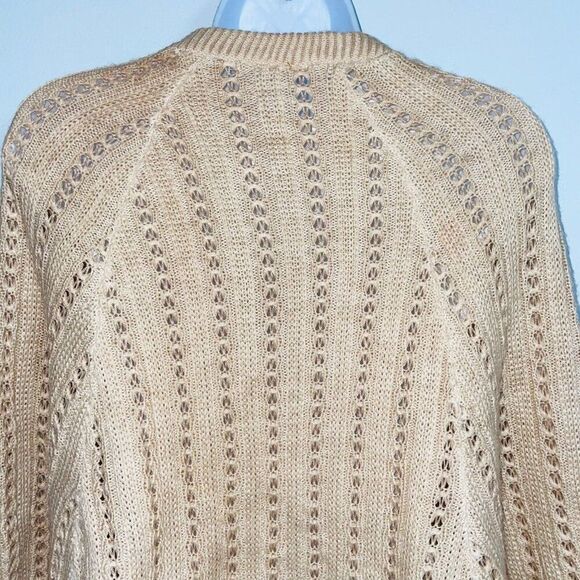Womens Sweater Poncho OS Beige Sleeveless Cable Knit Fringe One Size - Picture 8 of 9